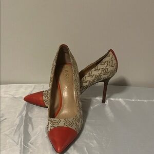 Lauren Ralph Lauren Red and Tan Patterned Heels